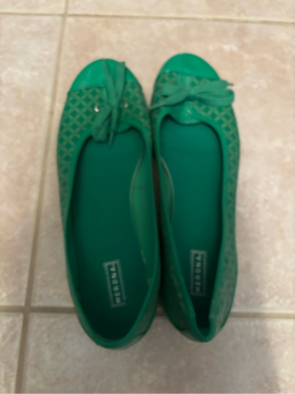 Merona Green Peep-Toe Ballet Flats with Bow Accent